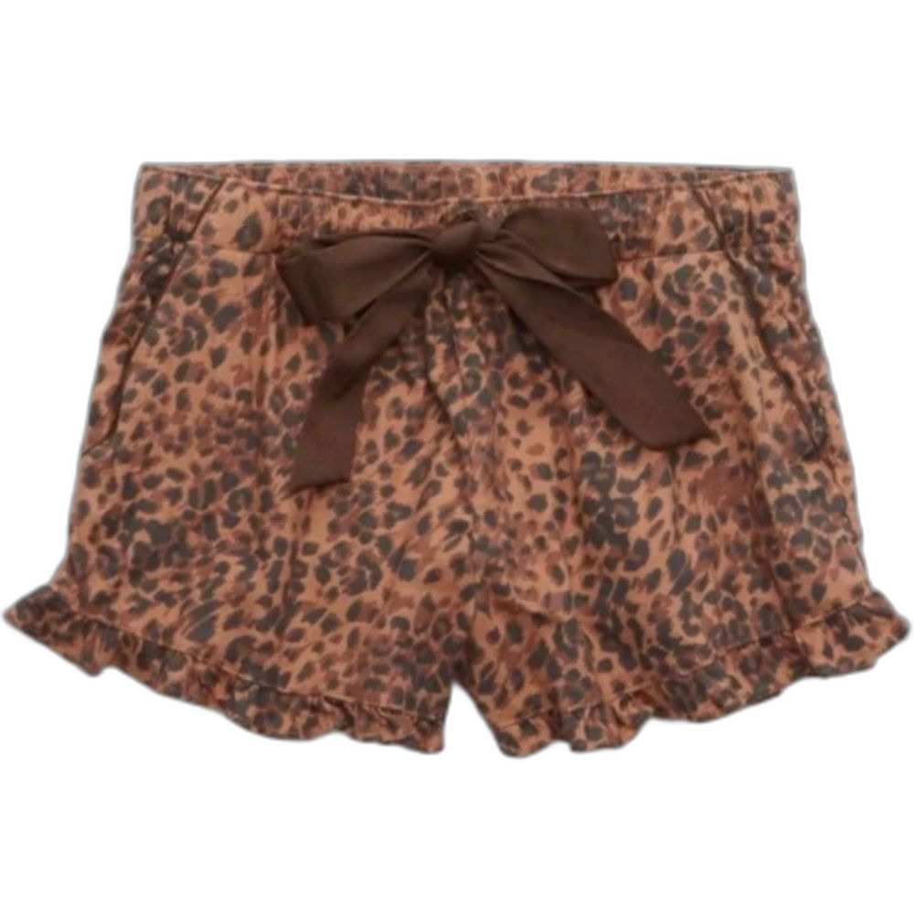 Aerie Brown Leopard Print Ruffle Trim Pajama Flannel Boxer Shorts Size Medium - Picture 16 of 16